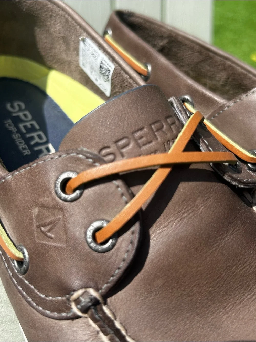 Sperry Men’s 9 Top Sider Leeward Nautical Cross Lace Boat Shoe Brown Leather